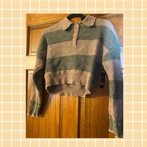 Striped knit collared sweater